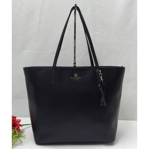 Kate Spade New York Black Leather Doublde Handles Zippet Tote Shoulder Bag